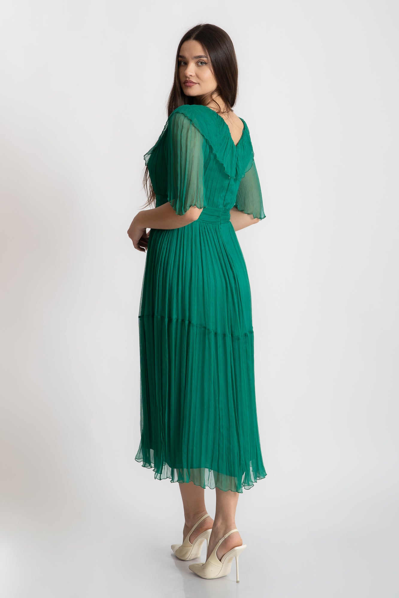 Rochie din matase cu volane, verde