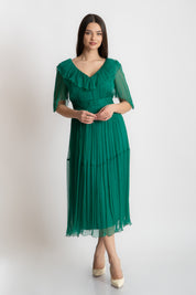 Rochie din matase cu volane, verde