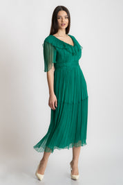 Rochie din matase cu volane, verde