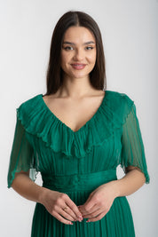 Rochie din matase cu volane, verde