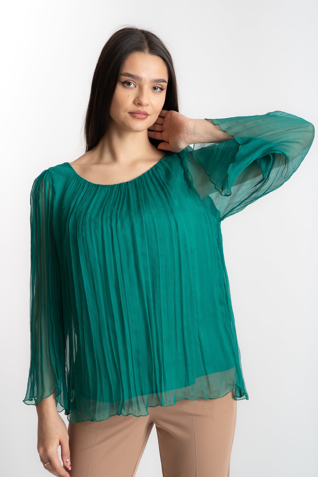 Bluza matase verde marimi mari