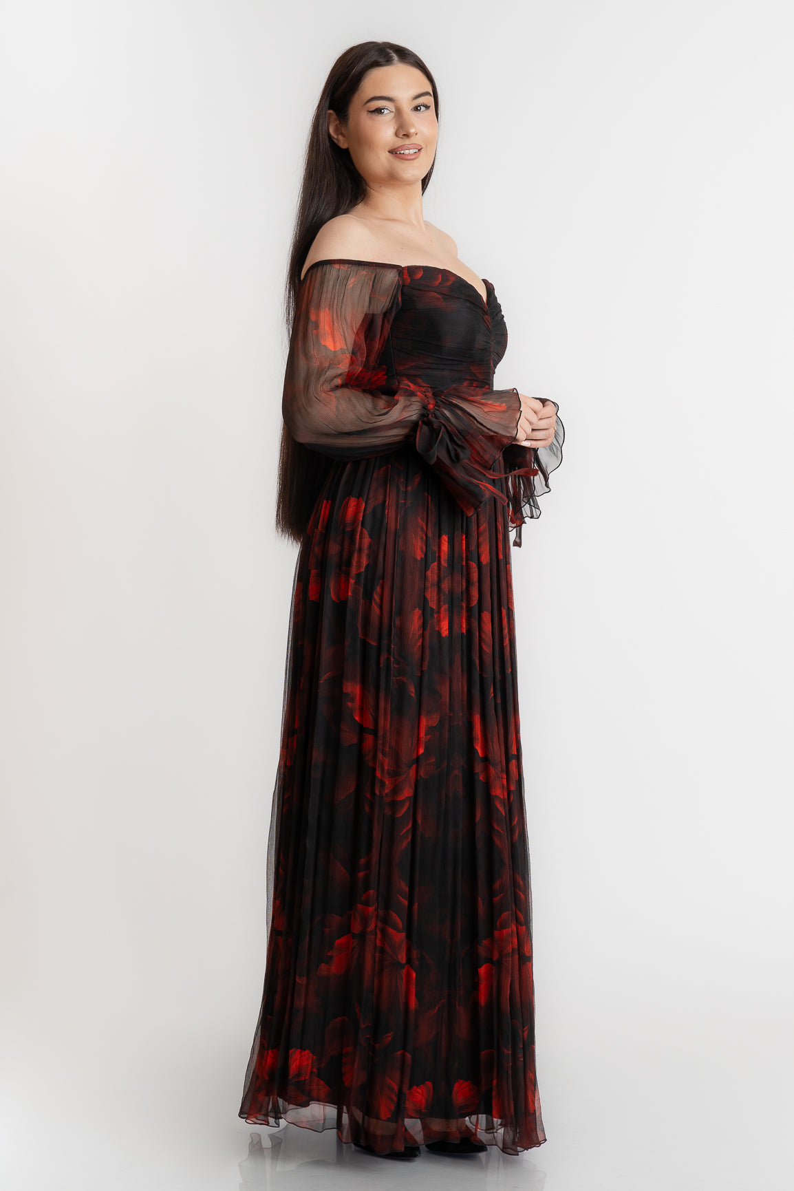 Rochie din matase imprimata, rosie
