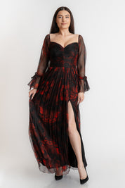 Rochie din matase imprimata, rosie
