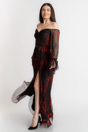 Rochie din matase imprimata, rosie
