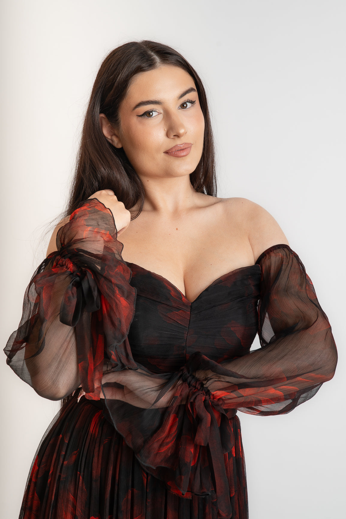 Rochie din matase imprimata, rosie
