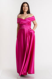 Rochie cu umeri goi, fuxia