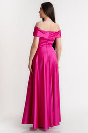 Rochie cu umeri goi, fuxia