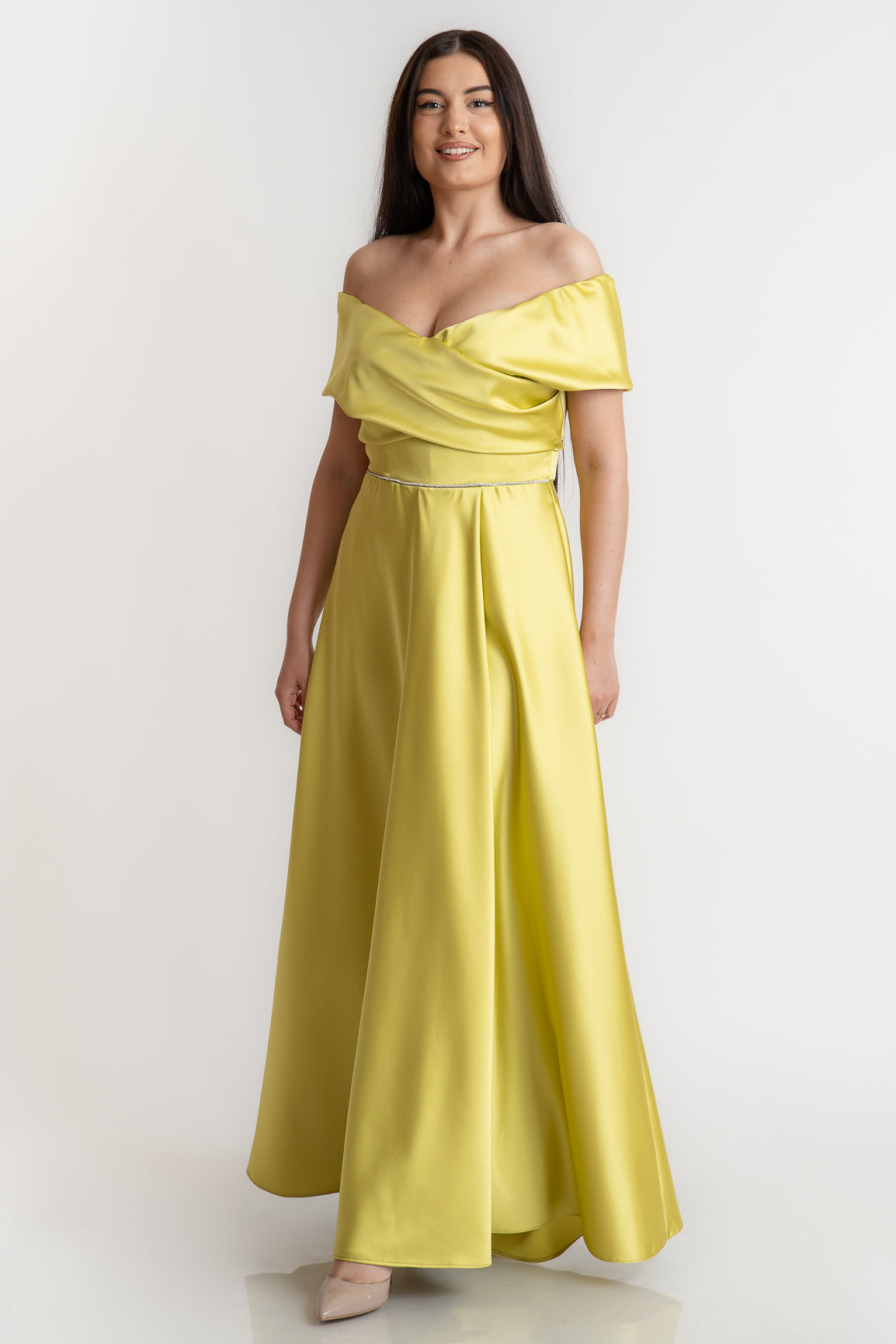 Rochie cu umeri goi, lime