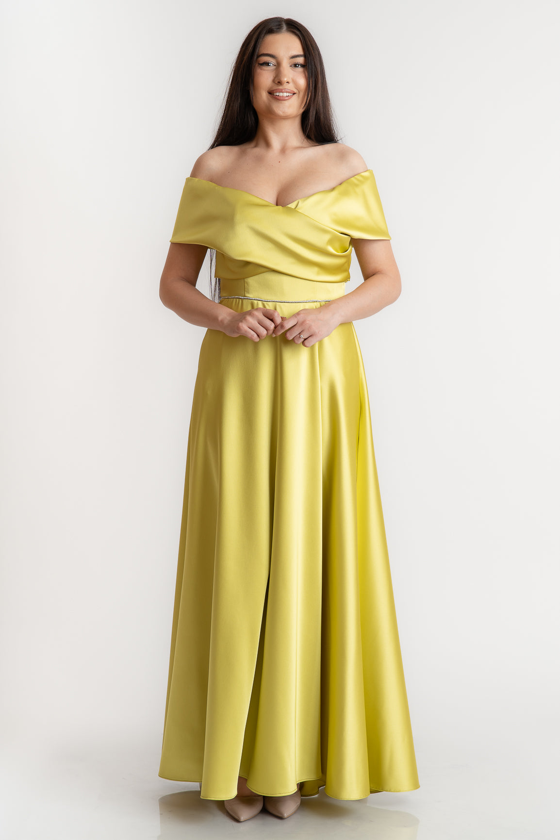 Rochie cu umeri goi, lime