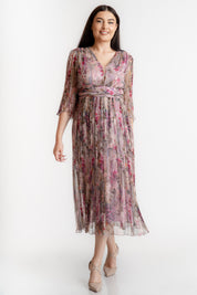 Rochie din matase imprimata, lila