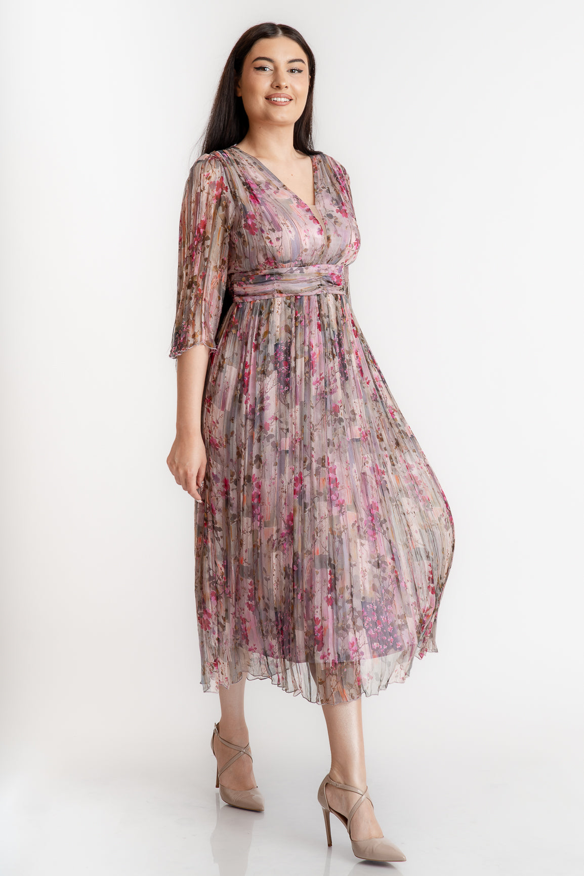 Rochie din matase imprimata, lila
