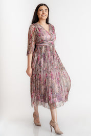 Rochie din matase imprimata, lila