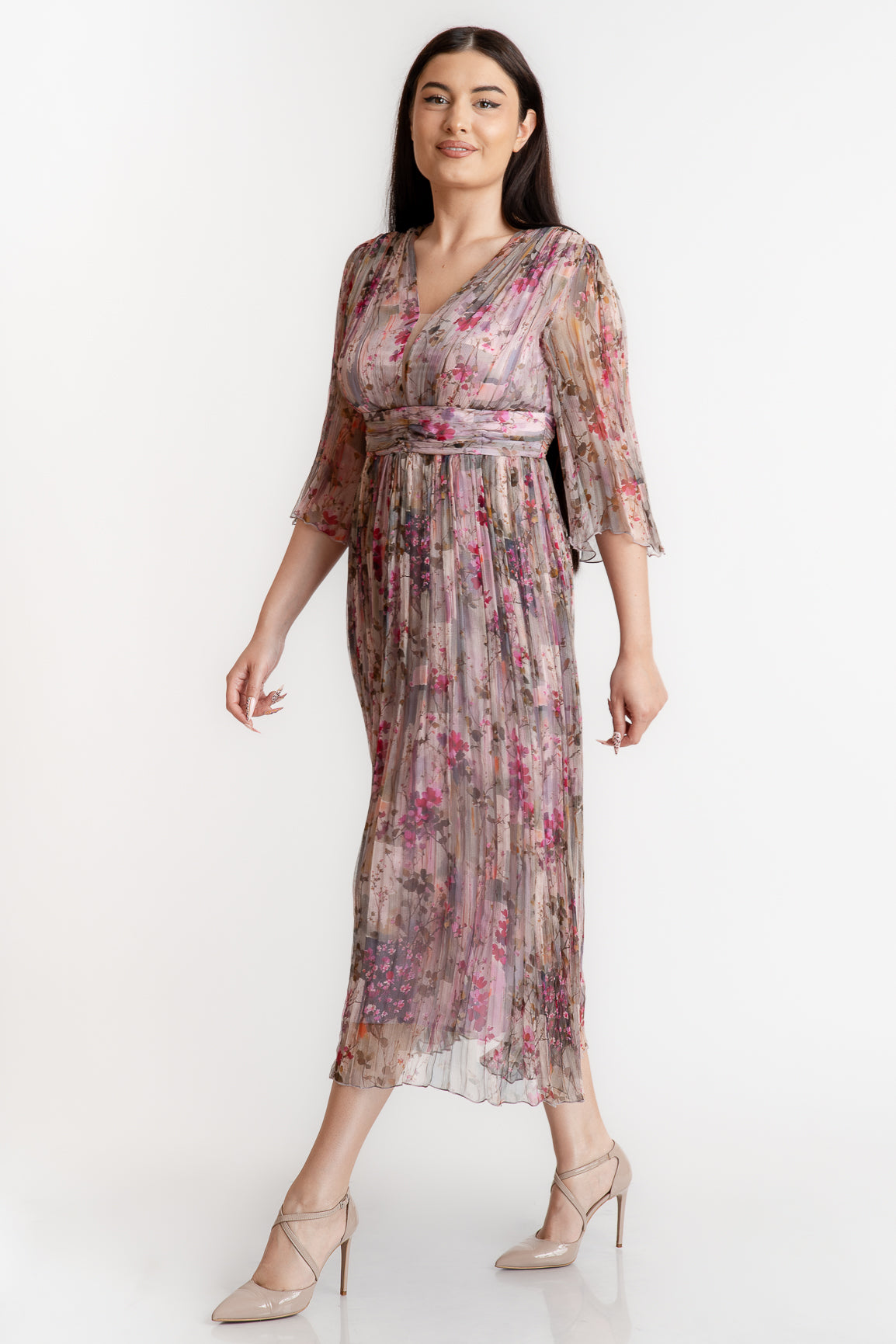 Rochie din matase imprimata, lila