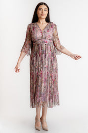 Rochie din matase imprimata, lila