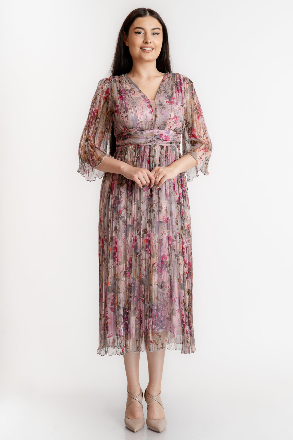 Rochie din matase imprimata, lila