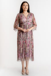 Rochie din matase imprimata, lila