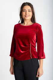 Bluza din catifea cu accesorii, rosie