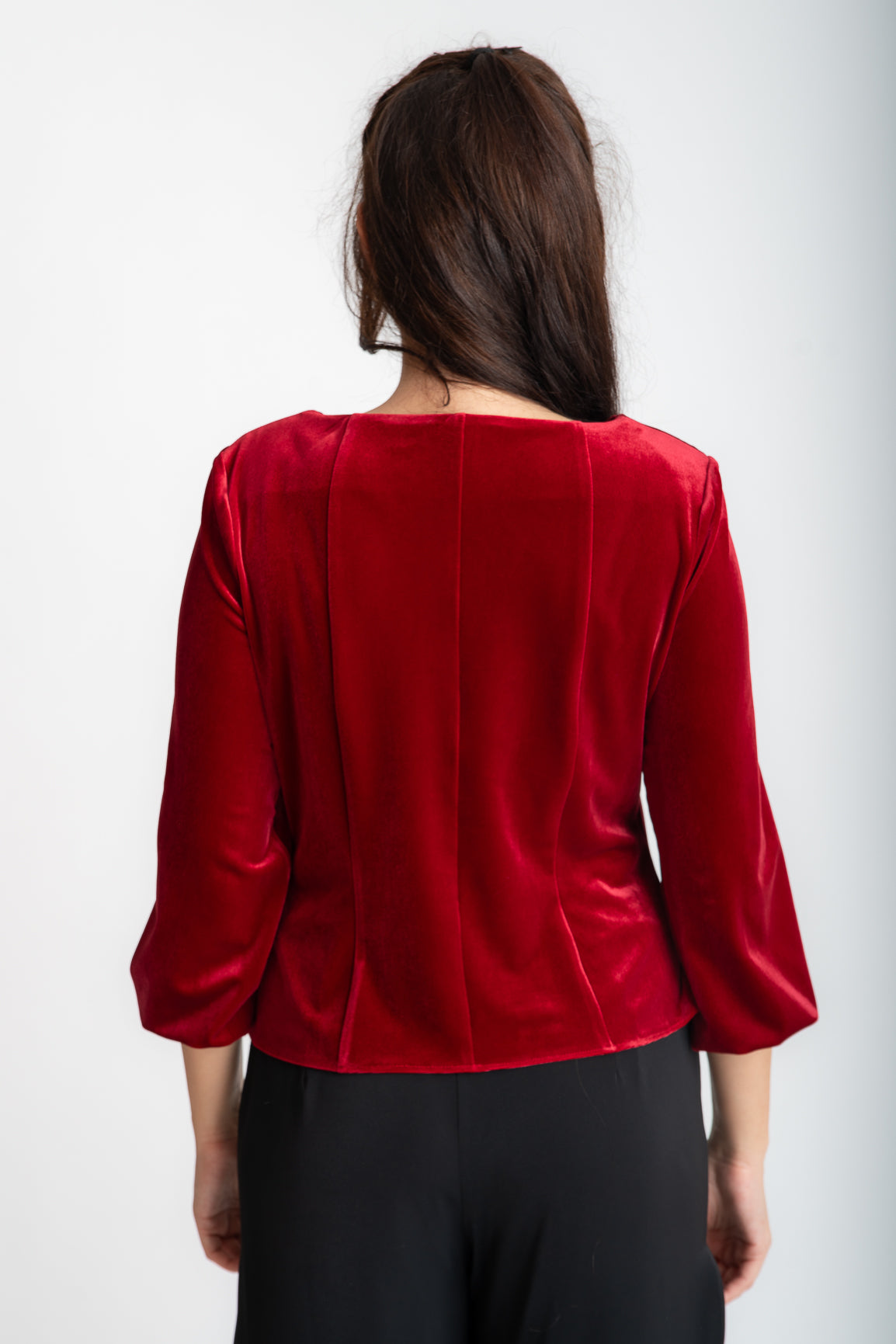 Bluza din catifea cu accesorii, rosie
