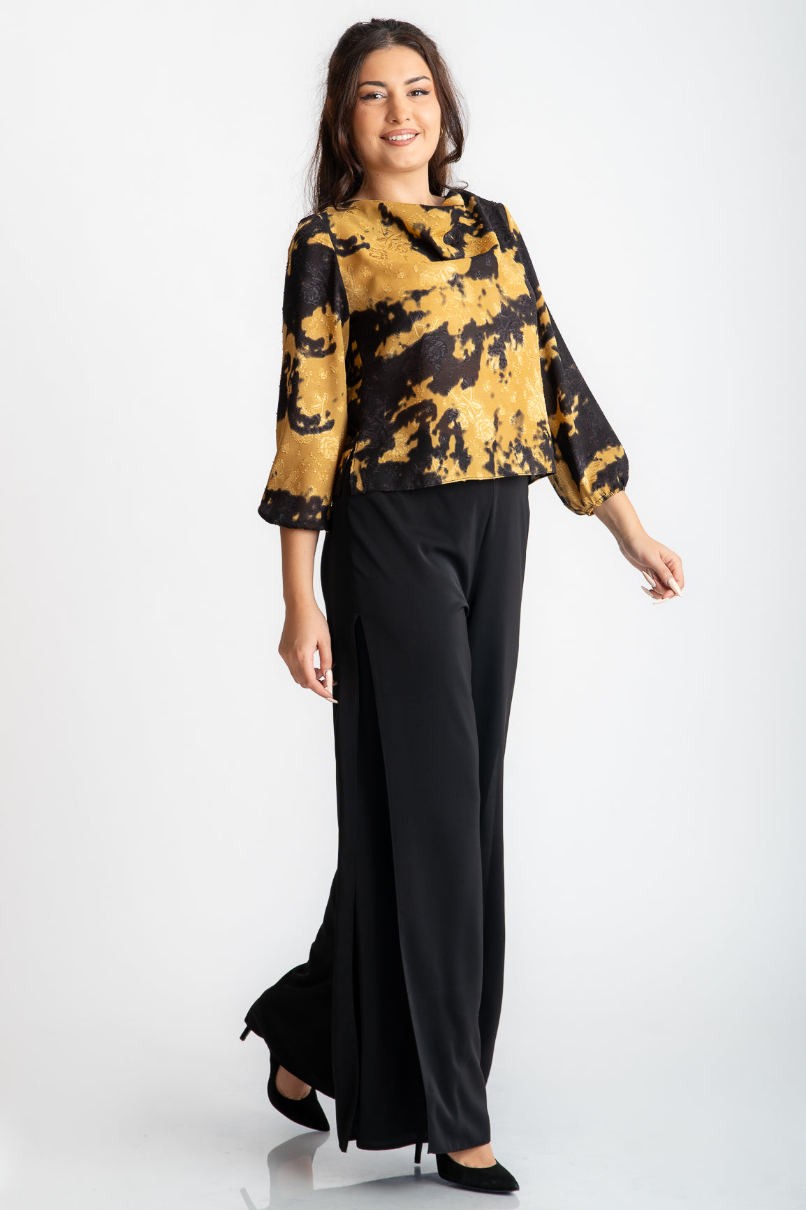 Bluza voal mustar-negru