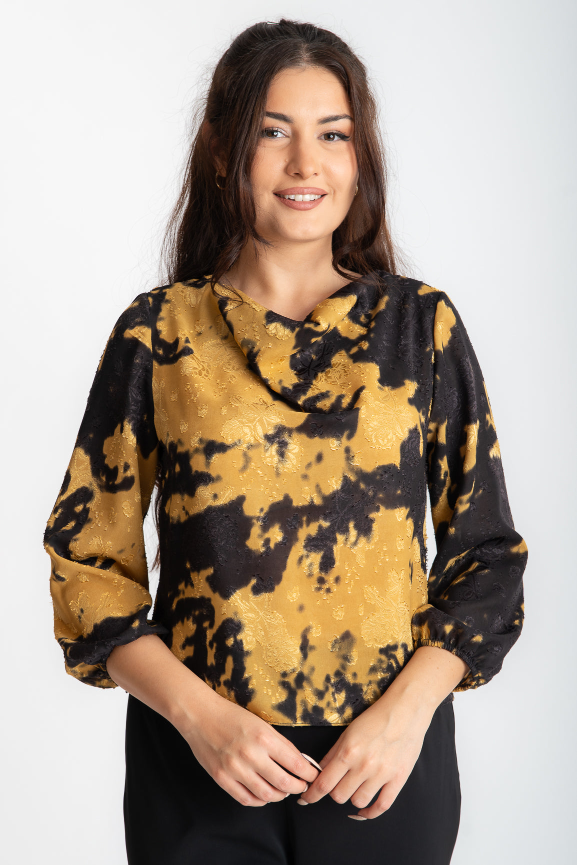Bluza voal mustar-negru