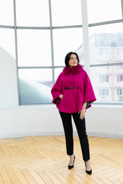 Capa cu guler de blana, fushia