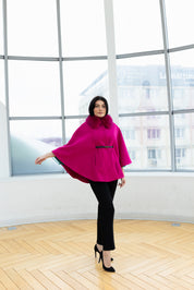 Capa cu guler de blana, fushia
