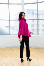 Capa cu guler de blana, fushia
