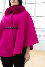 Capa cu guler de blana, fushia