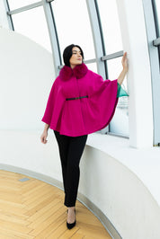 Capa cu guler de blana, fushia