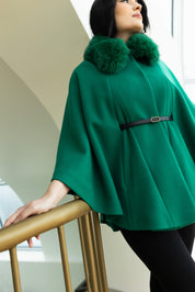 Capa cu guler de blana, verde