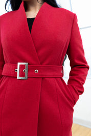 Palton cu cordon, rosu