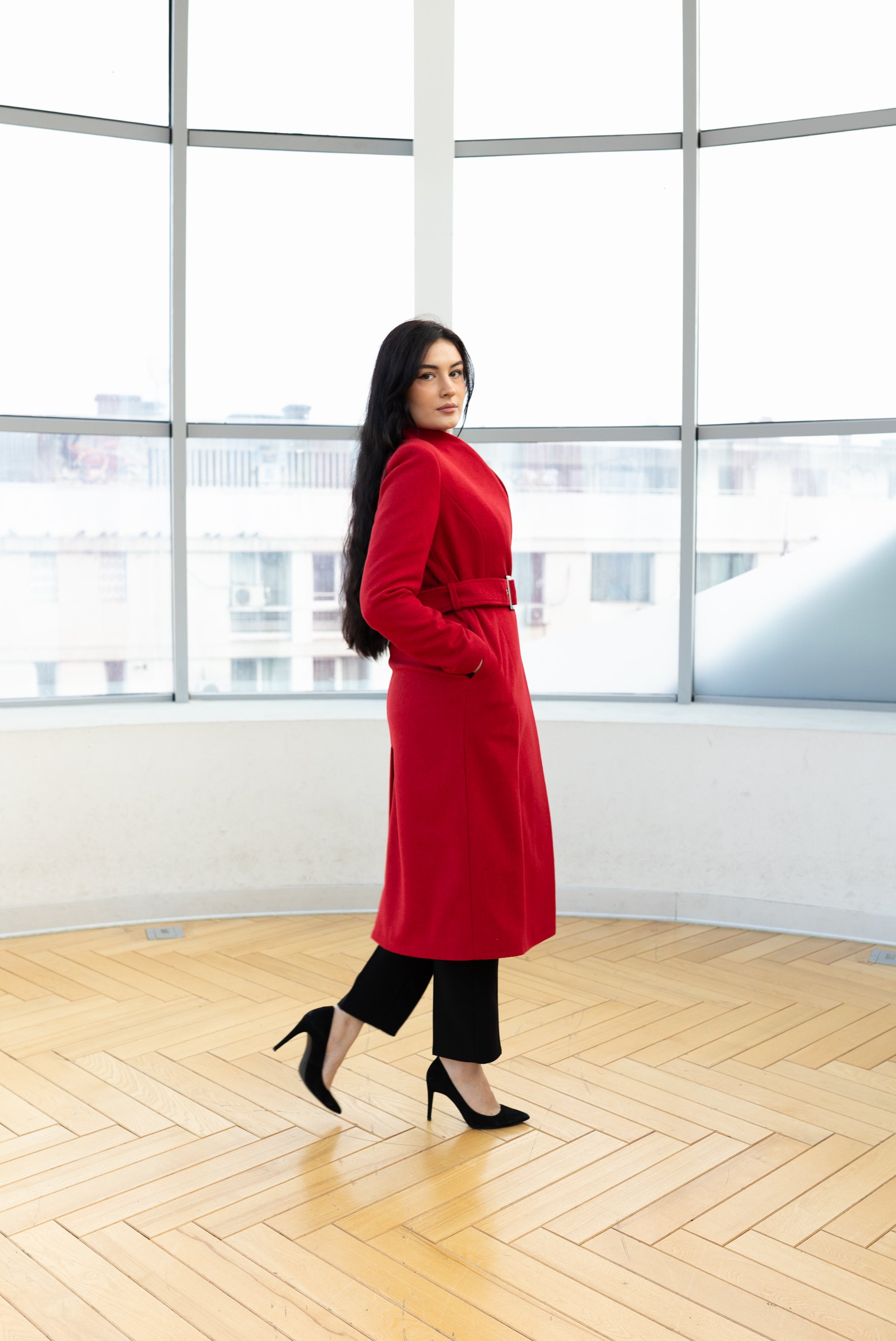 Palton cu cordon, rosu