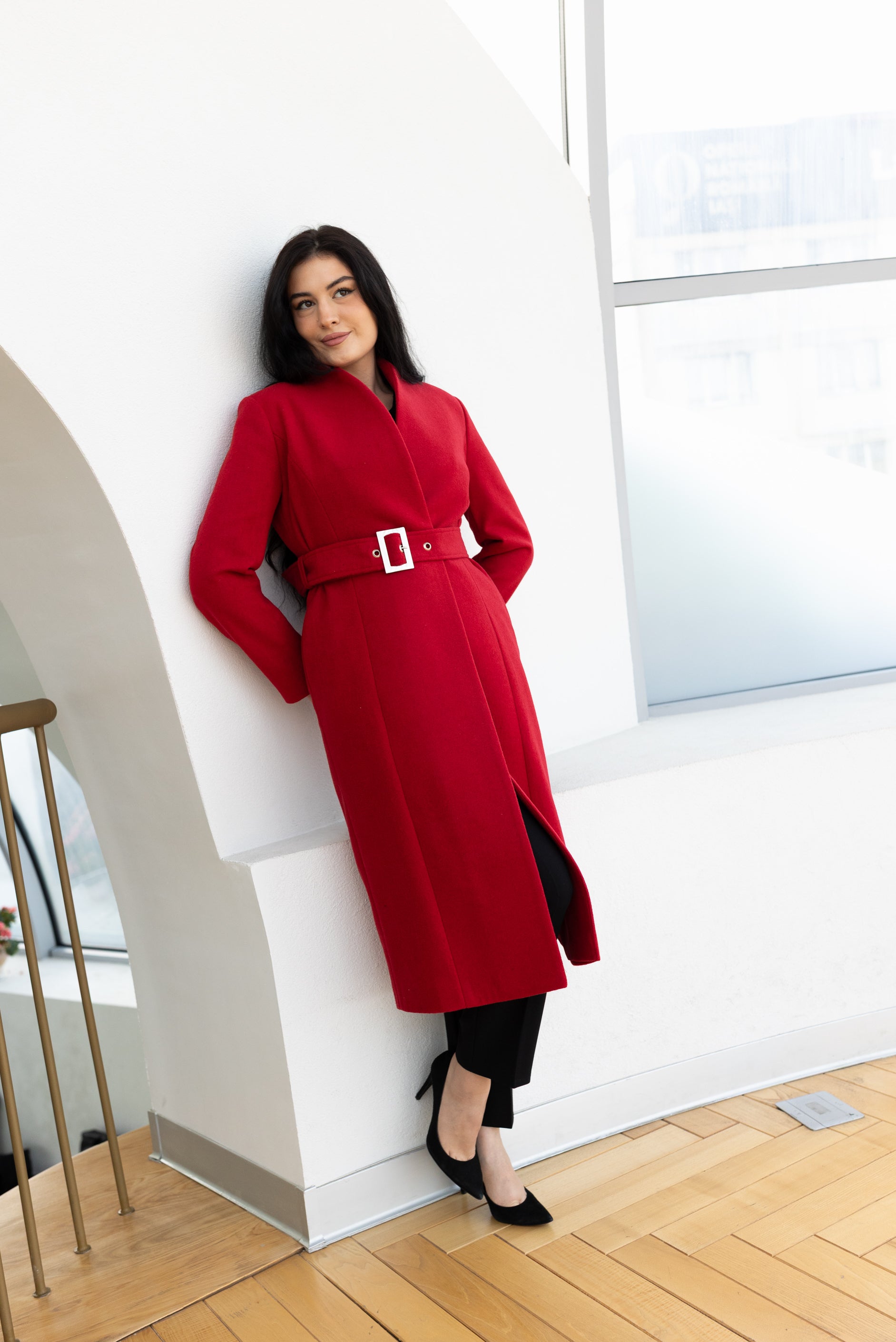 Palton cu cordon, rosu