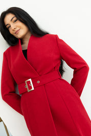 Palton cu cordon, rosu