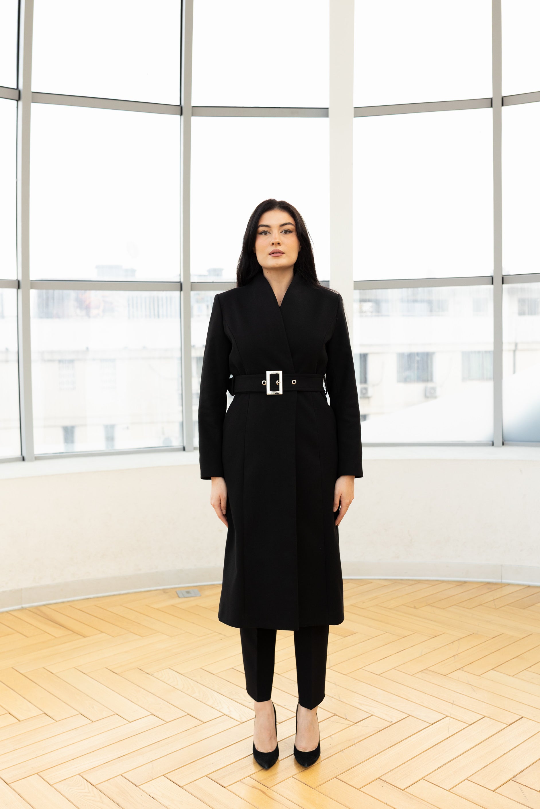 Palton cu cordon, negru