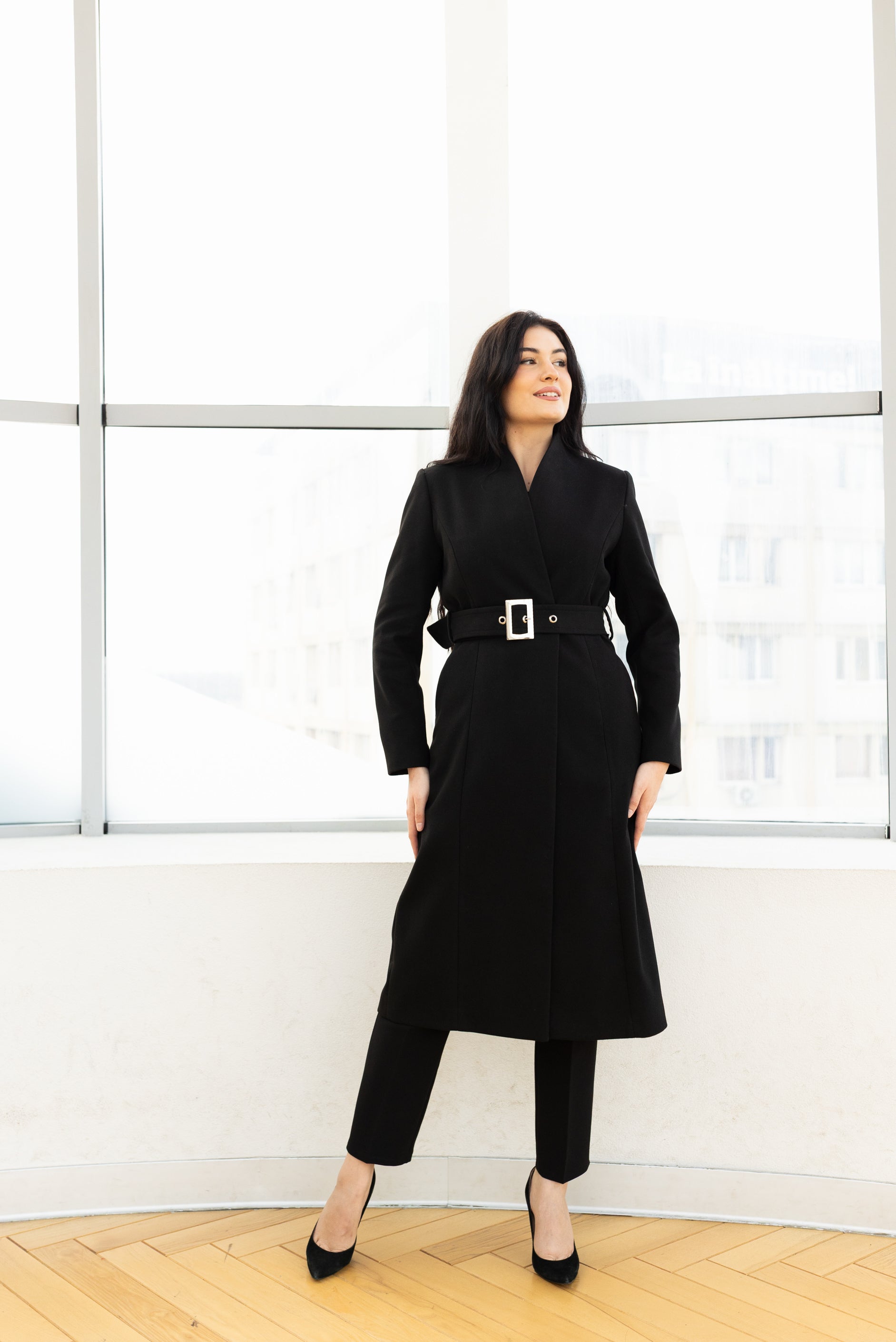 Palton cu cordon, negru