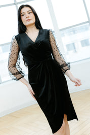 Rochie catifea cu fronseuri