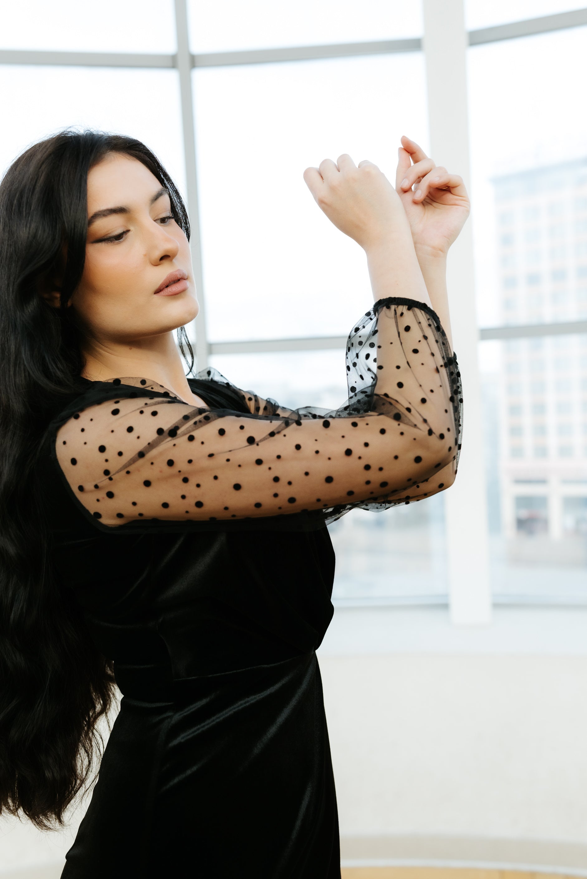 Rochie din catifea midi, neagra