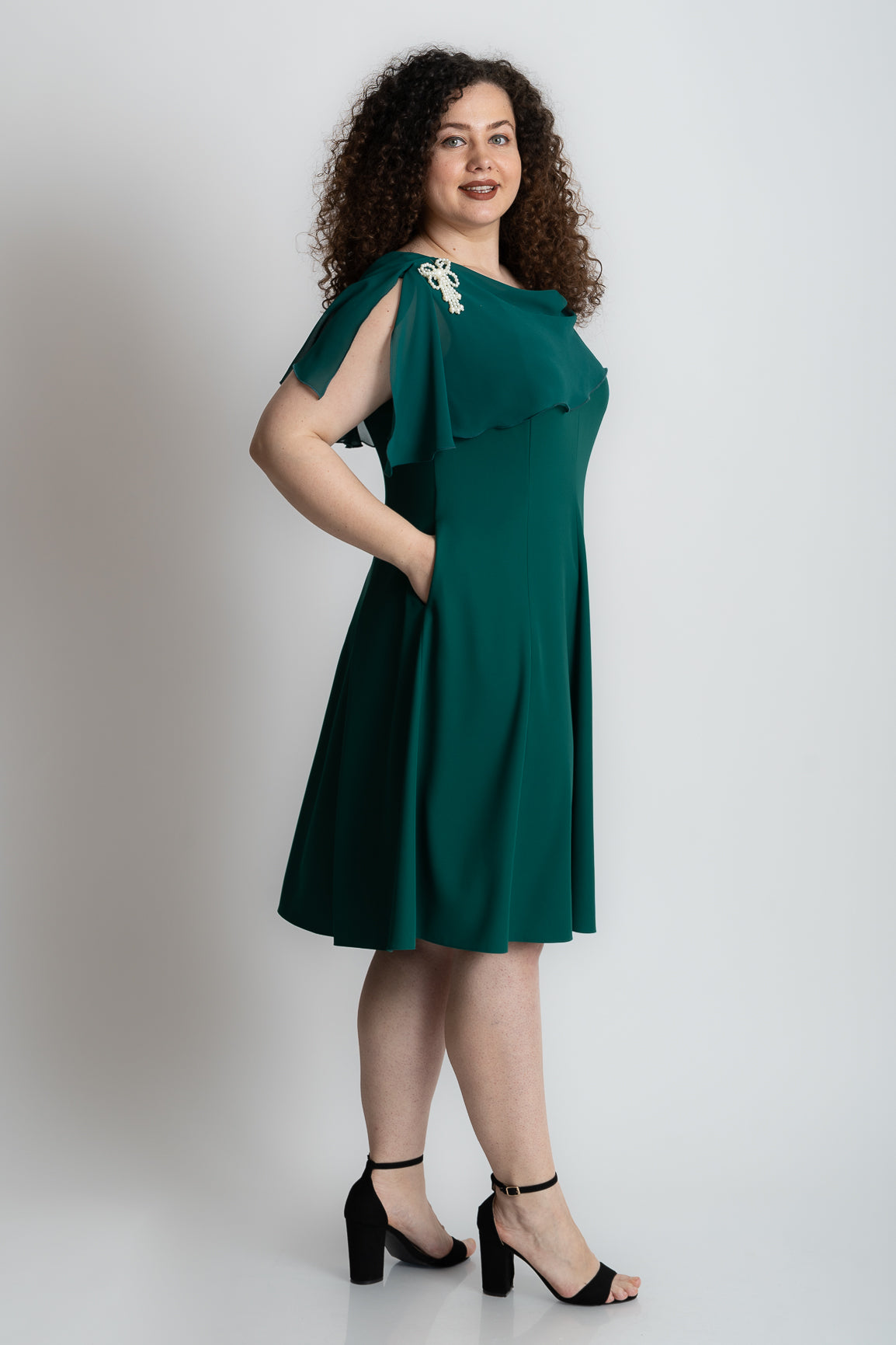 Rochie in clini cu buzunare, verde