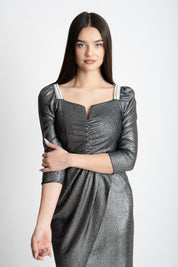 Rochie cu accesorii, gri metalizat