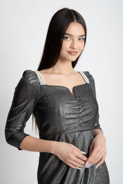 Rochie cu accesorii, gri metalizat