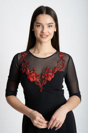 Rochie clasica cu dantela cusuta manual, neagra