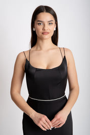 Rochie lunga neagra cu corset