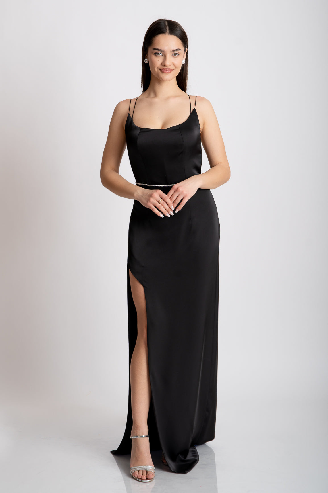 Rochie lunga neagra cu corset