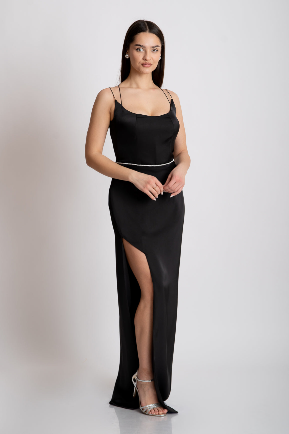 Rochie lunga neagra cu corset