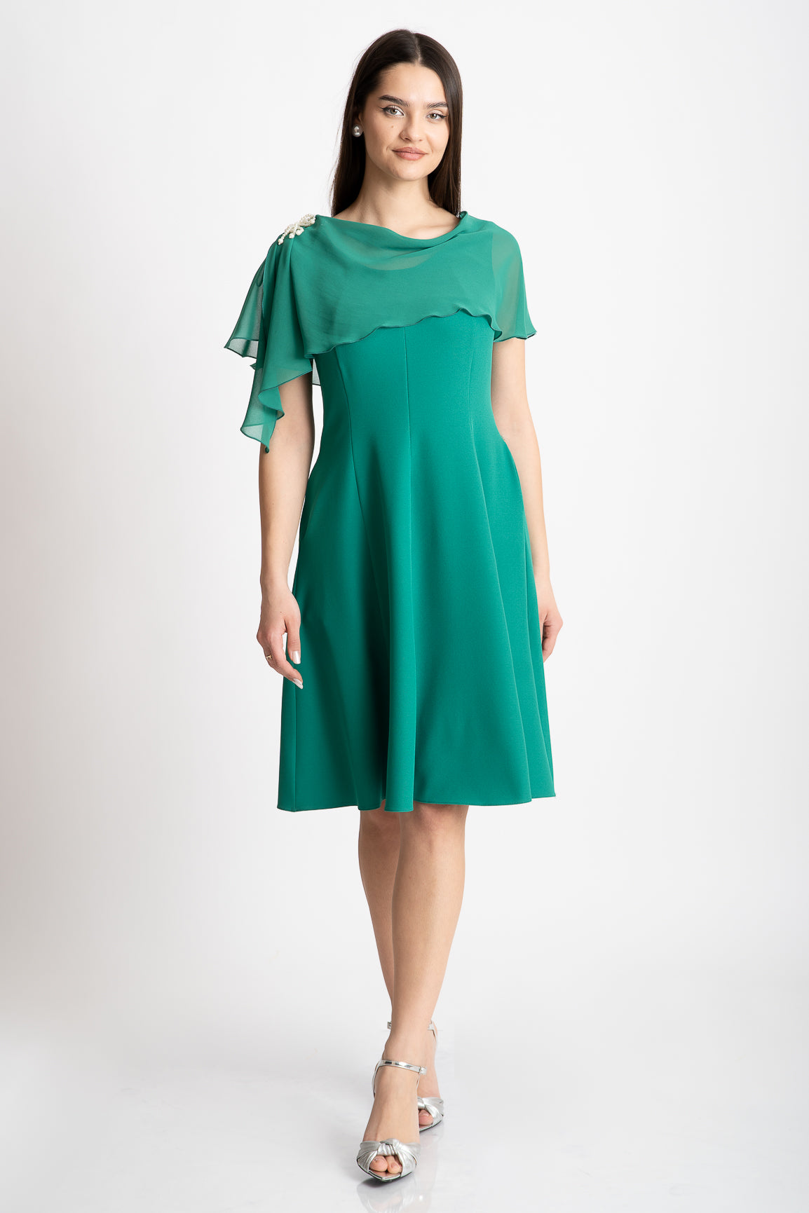 Rochie verde cu buzunare eleganta