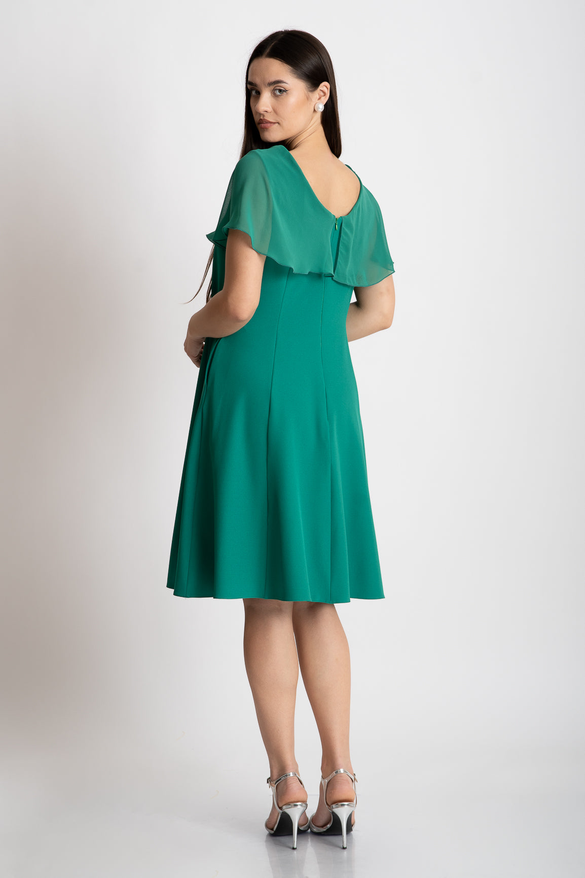 Rochie verde cu buzunare eleganta