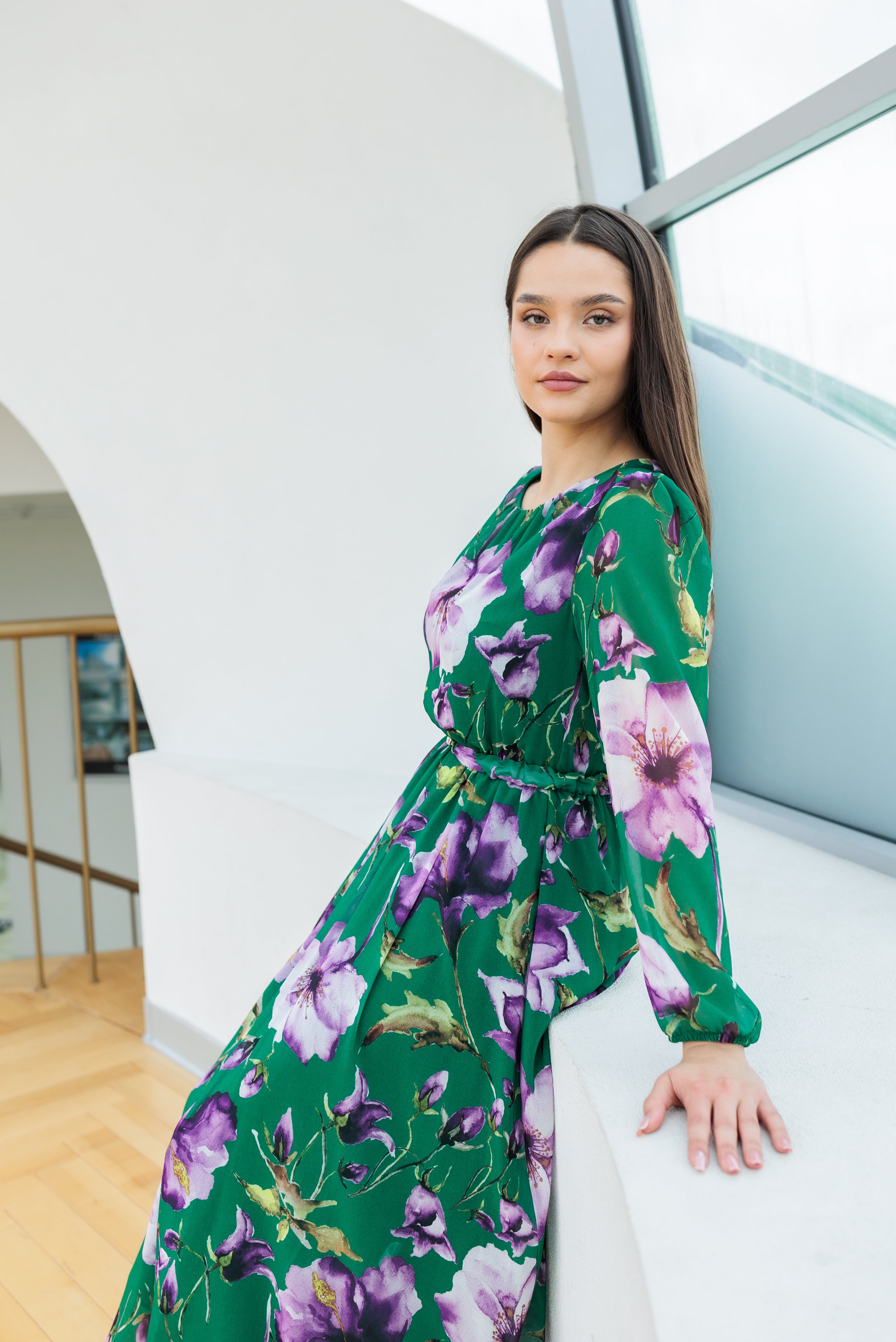 Rochie eleganta din voal verde de doamne