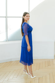 Rochie din matase cu volane, albastra