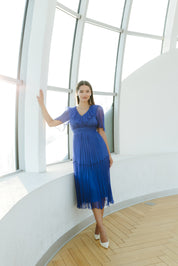 Rochie din matase cu volane, albastra